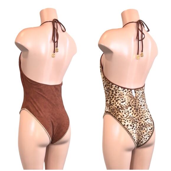 NWOT Luli Fama CUIDADO AL DORSO Reversible Animal Print Suede Look DEEP V $198 - Picture 7 of 14